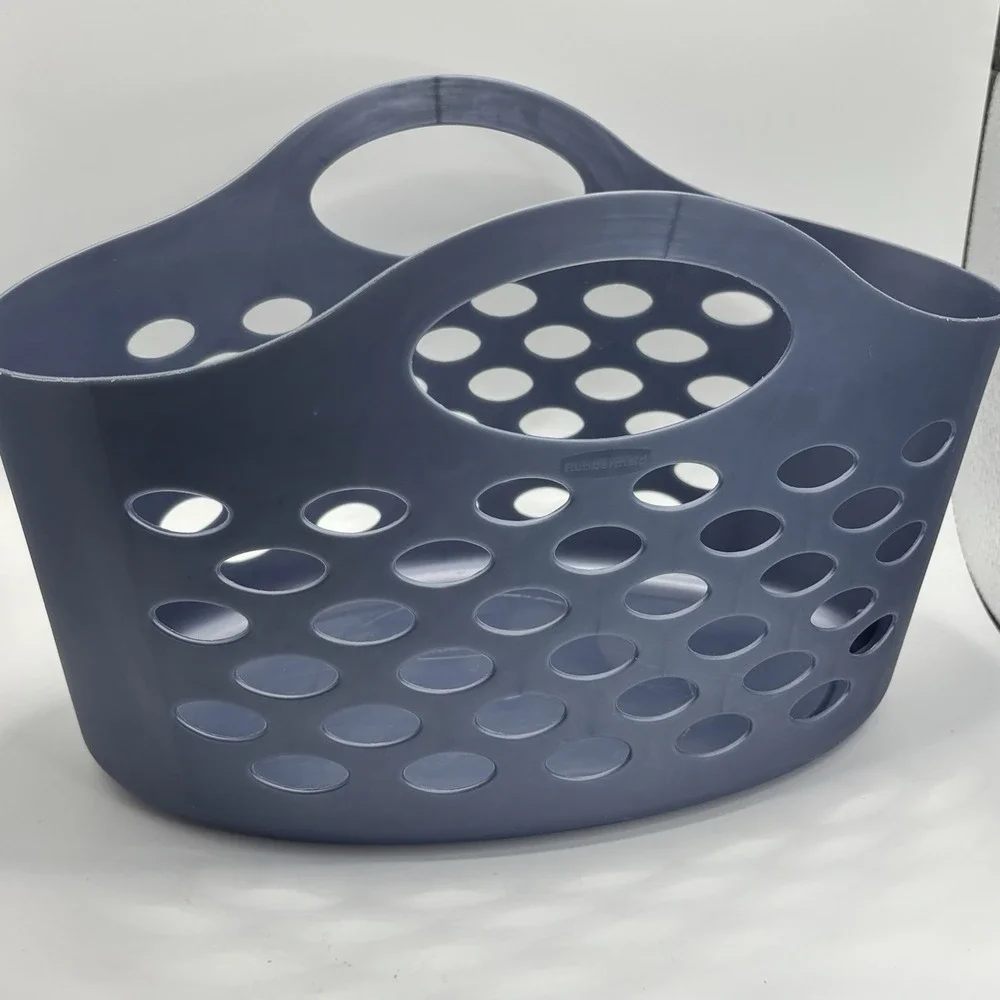 Rubbermaid Oval Carry Tote Blue Basket Handles Flexible Laundry Beach Purse‎